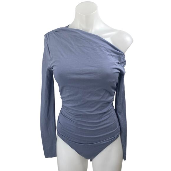 Abercrombie & Fitch Blue One Shoulder Long Sleeve Thong Bodysuit Top Size S - Picture 1 of 3
